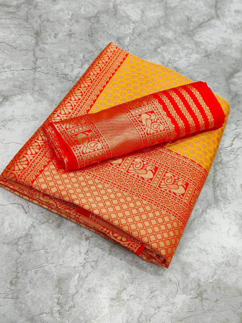 Ddf Yellow 4 Rich Pallu Designer Soft Lichi Silk Sarees Wholesale Market IN Surat